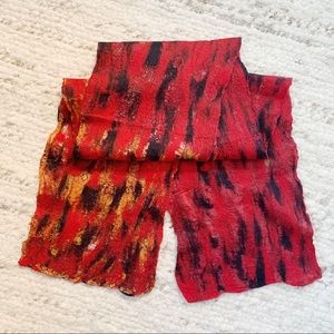Handmade Felted Wool Scarf - Red black and yellow
